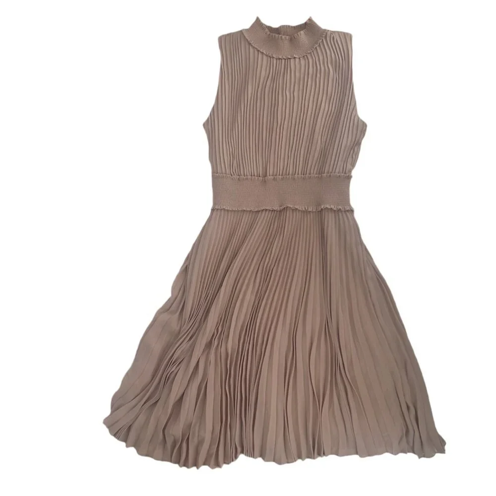 Nanette Nanette Lepore - Pleated Mock Neck Midi Dress Mauve Rose Size 12 - Picture 2 of 7